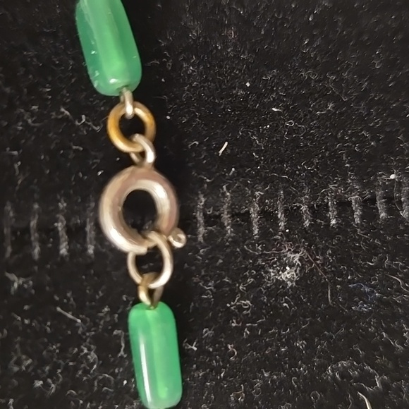 Vintage Czech Jade Glass Art Nouveau Gilt Gold Necklace - Picture 8 of 8